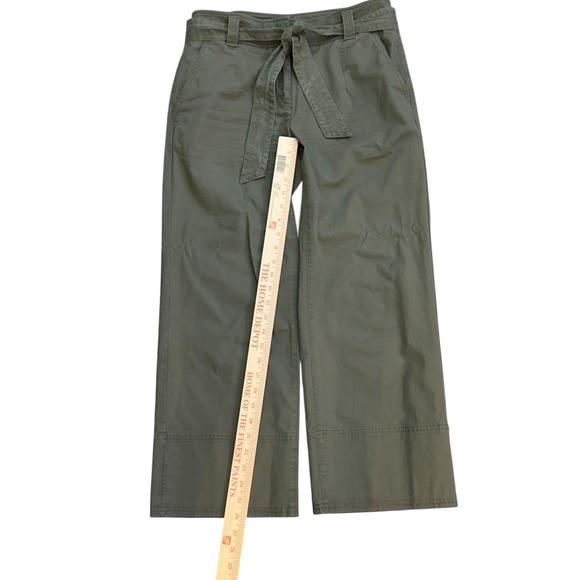 LOFT Olive Green Wide‎ Leg Crop Belted Pants Size 4 Womens Career Casual - Picture 9 of 10